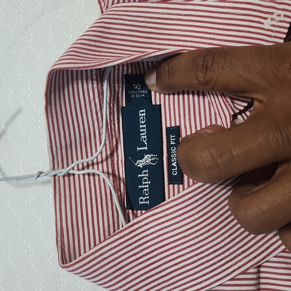 Polo seersucker short sleeve red and white Button-down small - Picture 3 of 3